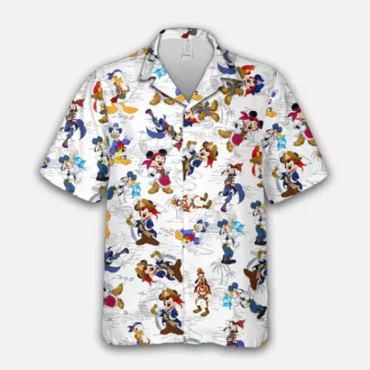 Disney Shirt Pirate Mickey Mouse Daisy Donald Duck Goofy Pluto Hawaiian Shirt