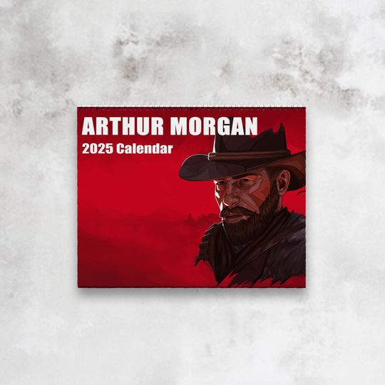 Arthur Morgan 2025 Wall Calendar, 2 Sizes Retro Fictional Character Arthur Calendar, Cowboy Outlaw Collectible for Fans of the Wild West