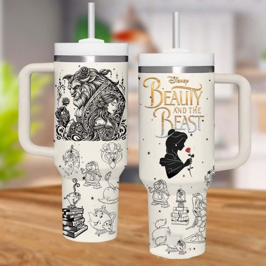 Disney The Beauty And The Beast Tumbler, Disney Characters 40oz Tumbler, Disney Couple Gift, Stainless Steel Tumbler