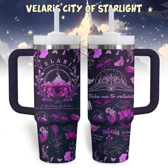 Velaris City Of Starlight Tumbler, Night Court Tumbler With Straw, Court of Thorn and Roses Court, Sarah J Maas Apparel, Book Lover Gif