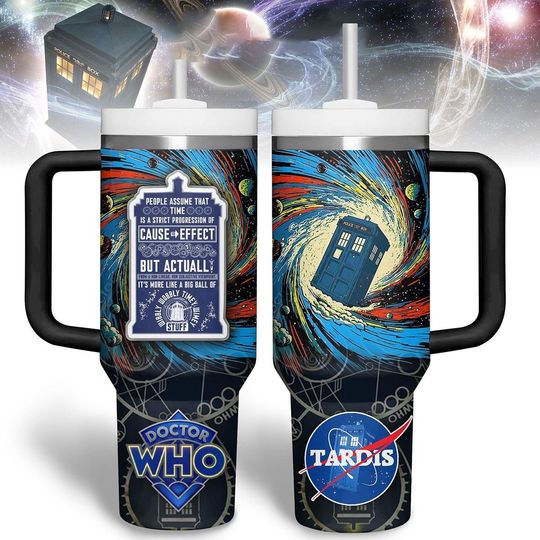 Doctor Who 40 oz Tumbler, Wibbly Wobbly Timey Tumbler With Straw, Tardis Police Box Stainless Tumbler, Starry Night Dr Who Tumbler Cup