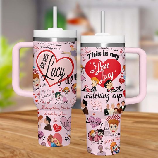 Love Lucy 40 oz Tumbler, I Love Lucy Tumbler With Handle, Lucille Ball Coffee Tumbler, Lucy Ricardo Stainless Tumbler