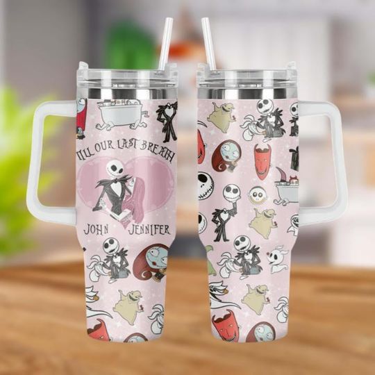 Valentine Jack And Sally Tumbler, Custom Jack Skellington Tumbler, 40 Oz, Nightmare Before Christmas Tumbler, Till Our Last Breath Cup