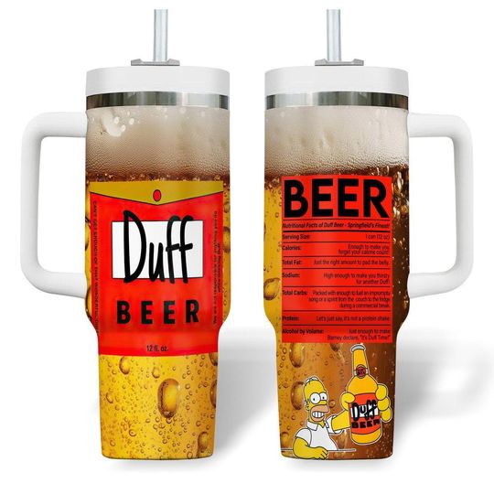 Homer Simpson Beer Tumbler 40Oz, Disney Simpsons Duff Beer Tumbler Cup, Disneyland Trip Tumbler With Straw, Duff Beer Stainless Tumbler