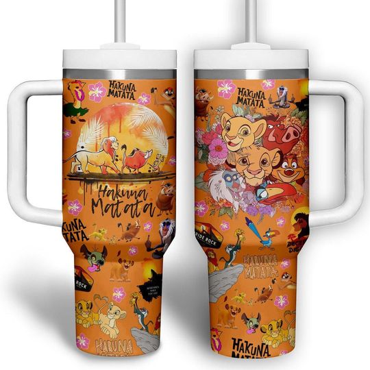 Hakuna Matata 40Oz Tumbler, Lion King Stainless Tumbler Cup, Animal Kingdom Tumbler With Straw, Disney Wild Safari Coffee Tumbler