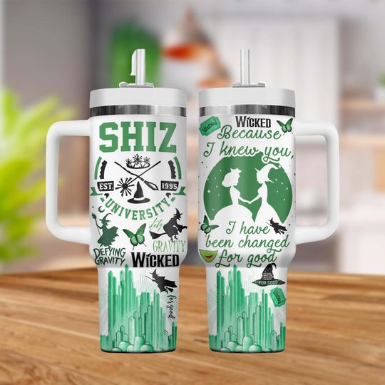 Shiz University Wicked Tumbler, Wicked Movie Musical Stanley Cup 40oz, Defying Gravity Tumbler With Handle, Elphaba Glinda Cup
