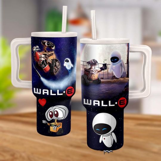 Discover Wall-E And Eve 40 Oz Tumbler, Disney Characters Drinkware Tumbler, Couple Handle Lid Straw, Valentine Anniversary Gifts For Couple
