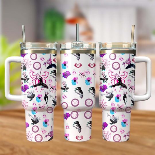 Spider Gwen Stacy 40oz Tumbler, Disney Movie Stainless Steel Tumbler, Superhero Character Cup, Marvel Girl Hero Gift For Kids
