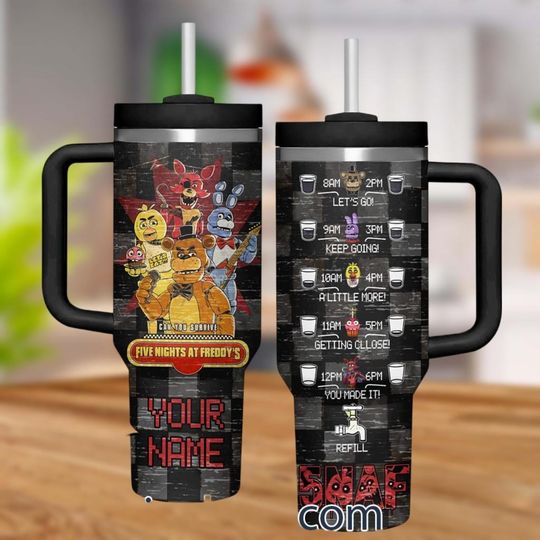 Five Nights At Freddys 40Oz Tumbler, Freddy Fazbear Drinkware Tumbler, Gift For Gamer, Spooky Bear Tumbler With Handle, Video Game Tum