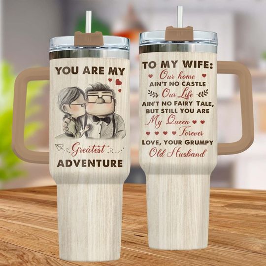 Carl And Ellie Tumbler 40oz, UP Movie Stainless Tumbler, Disney Couple Insulated Tumbler, Valentine Day's Gift, Gift For Wife