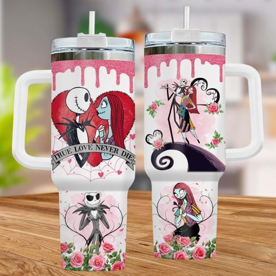 Jack And Sally Tumbler 40oz, Horror Couple Tumbler Cup, Disney Valentine Insulated Tumbler, Nightmare Before Christmas Fan Gift