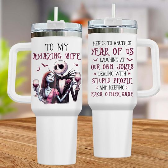 Jack And Sally 40oz Tumbler, Wine Lover Tumbler Cup, Disney Couple Valentines Day Gift, Anniversary Gifts, Jack Skellington Tumbler