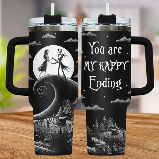 Jack And Sally 40oz Tumbler, Nightmare Before Christmas Cup, Horror Couple Stainless Tumbler, You Are My Happy Ending, Couple Gift