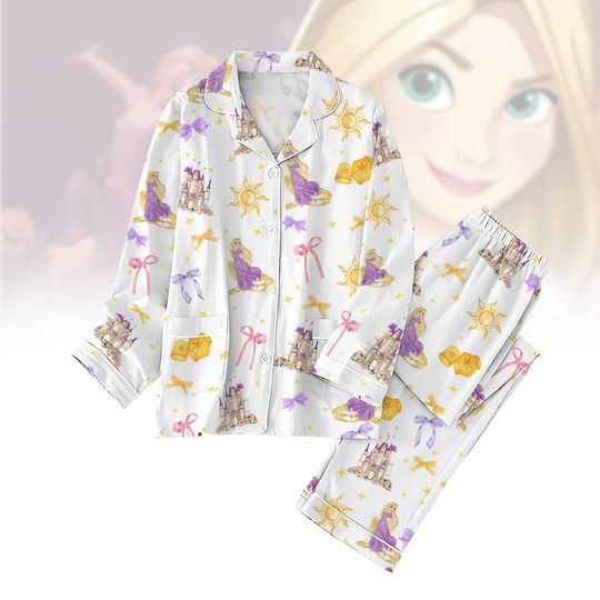Rapunzel Tangled Pajamas Set, Disney Princess Holiday Pajamas, Coquette Bow Pajamas Pants, Disney Rapunzel Pjs For Women Kids