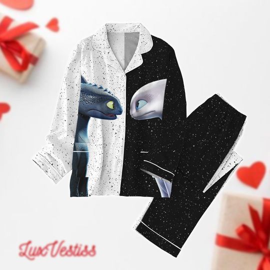 Light Fury And Night Fury Pajamas Set, Toothless  Couple Pajamas, Matching Pajamas Set, Disney Dragon Valentine Shirt, Gift For Couples