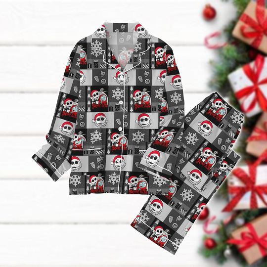 Christmas Jack And Sally Pajamas Set, Nightmare Before Christmas Pajamas, Santa Skellington Holiday Pajamas, Disney Xmas Pjs, Xmas Gift