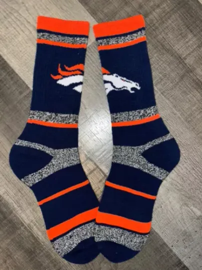 DENVER BRONCOS football FOOTBALL TEAM LOGO RAINBOW STRIPE CREW LENGTH SOCKS LARGE