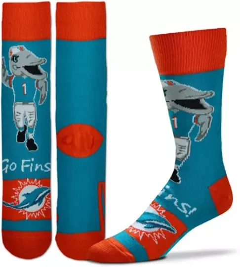 football Miami Dolphins Go Fins Tua Mascot Dress Socks Mens Boys 2 Sizes Available