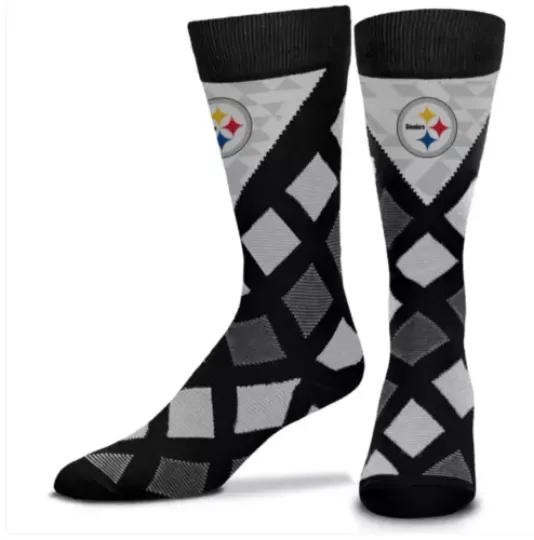 Pittsburgh Steeler  Dashed Diamond Crew Socks, One Size