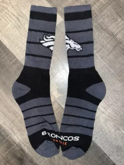 DENVER BRONCOS football FOOTBALL LOGO  CHARCOAL STRIPE CREW LENGTH SOCKS LARGE