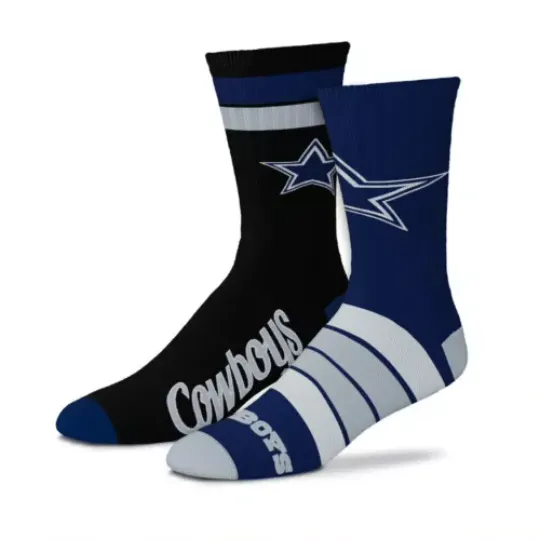 Dallas Cowboys football Duo 2 Pack Pair Team Colors Large Mens Crew Socks Fan Gift