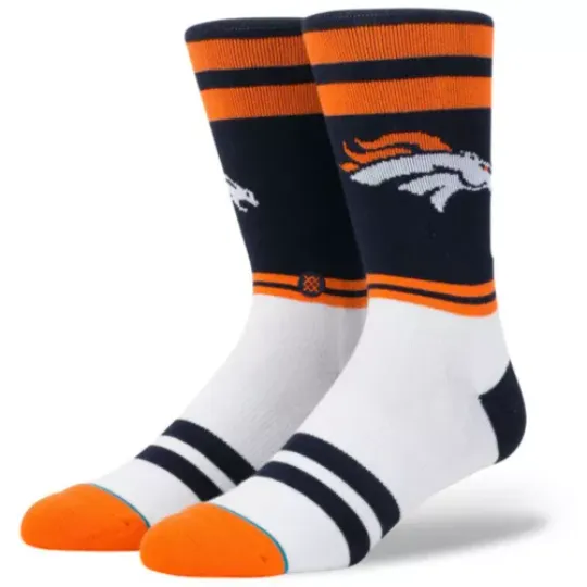 Stance Men's football Broncos Sideline Crew Socks Navy Size Large LG 9-12 US