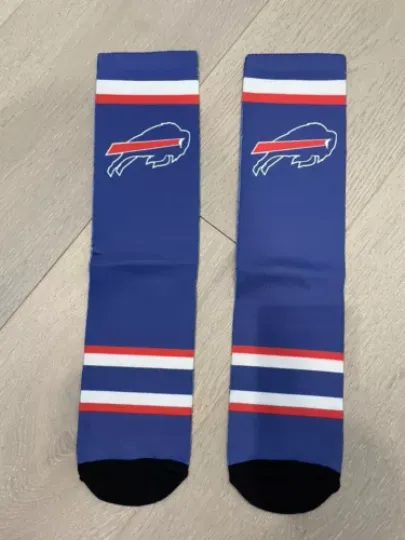 2 Adult Breathable Sports Printed Fan Socks - Blue Buffalo Bills - New!!