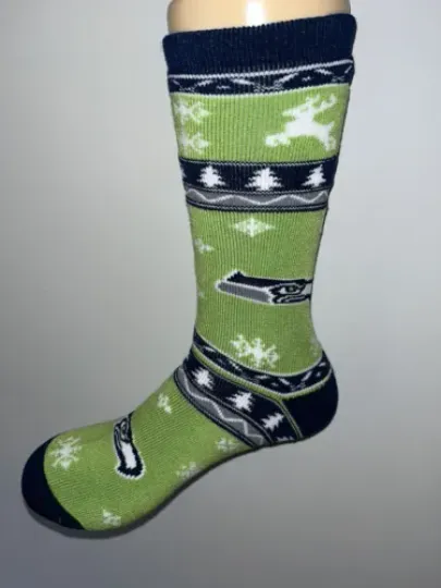 SEATTLE SEAHAWKS football FOOTBALL LOGO HOLIDAY PATTERN CREW SOCKS LARGE