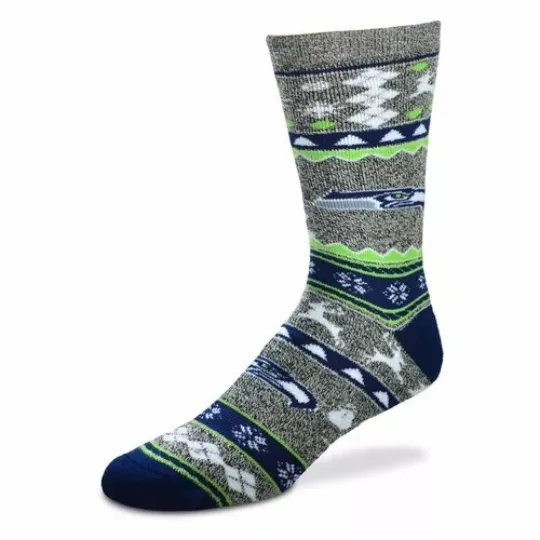 Seattle Seahwaks football Men's For Bare Feet Ugly Christmas Socks-SZ L