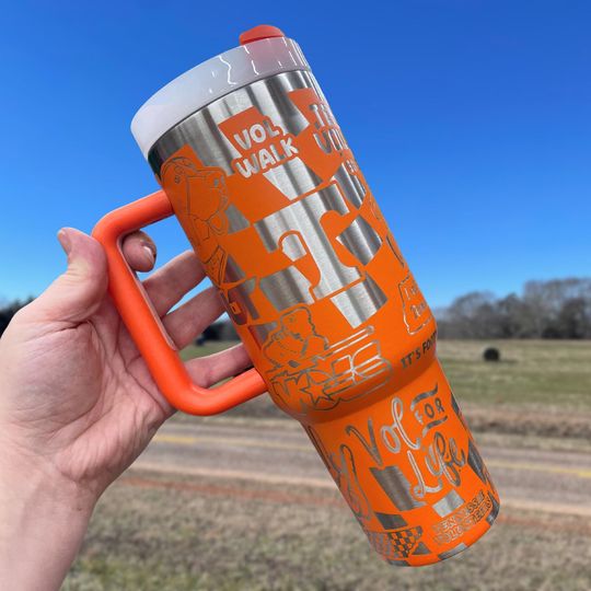 Orange & White College Team 40oz Engraved Tumbler