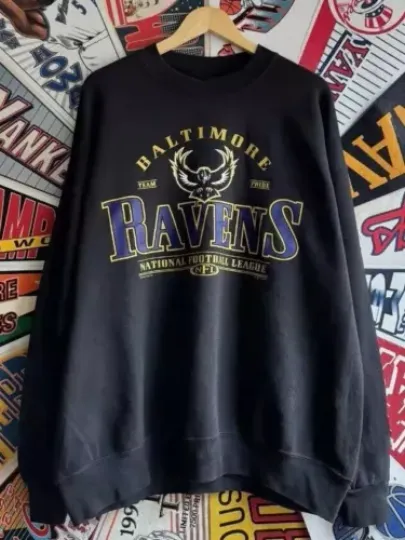 90s Rare Baltimore Ravens football Black Reprint Sweatshirt Men Women Vtg