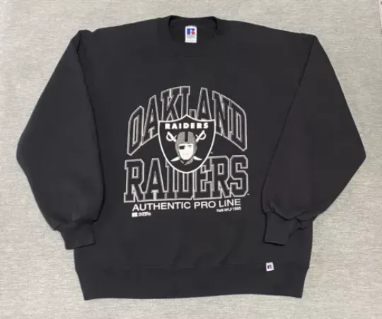 Vintage Oakland Rainders Sweater Adult Large Russell Athletic 90s Black football Mens