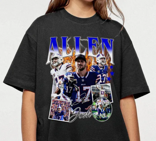 Super Bowl football Josh Allen Shirt -football Football Shirt Custom Vintage Design 90s Graphic Tee Unisex Bootleg Retro football Gift Buffalo Bills Team