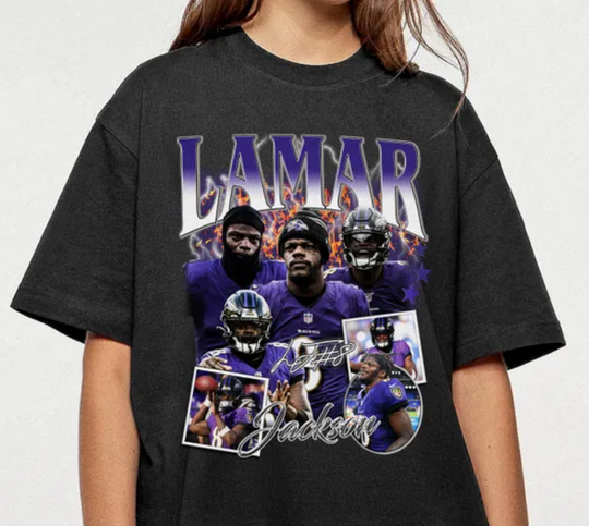 Vintage Lamar Jackson Shirt - Football Shirt Custom Vintage Design 90s Graphic Tee Unisex Bootleg Retro football Gift Ravens Team T Shirt