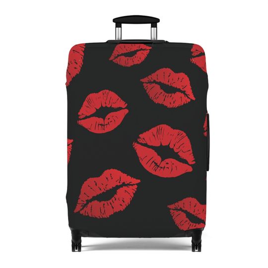 Red Lips Kiss Love Valentine's Day Galentine's Day Romantic Gifts For Women Mom Girlfriend Wedding Travel Accessories Luggage Cover - Black