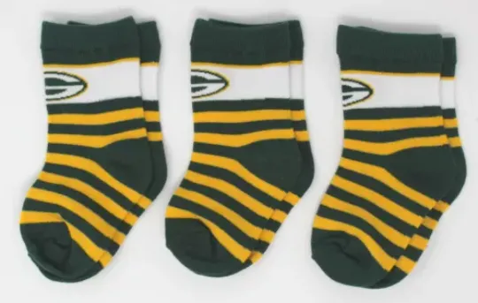 Green Bay Packers football 1/4 Quarter Youth Kids Socks *3 Pairs* *Toddler 3-8 Size