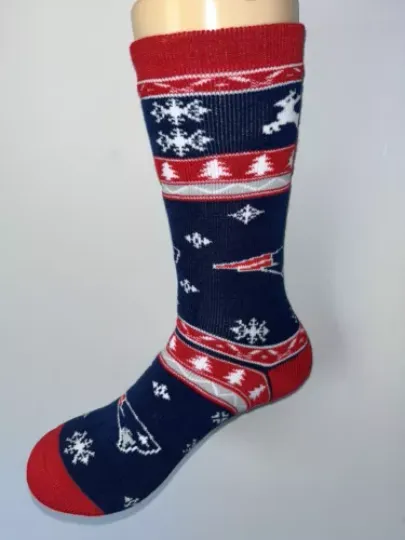 NEW ENGLAND PATRIOTS football FOOTBALL LOGO MENS HOLIDAY PATTERN SOCKS LARGE Q