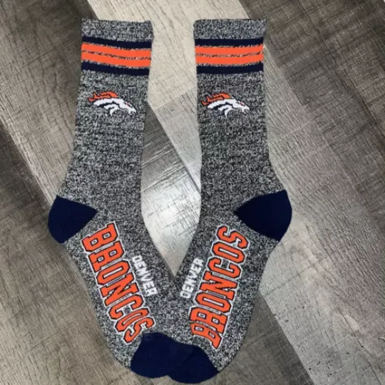 DENVER BRONCOS football FOOTBALL LOGO MARBLE DEUCE CREW LENGTH SOCKS LARGE