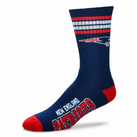 New England Patriots football FBF Kids 4-Stripe Crew Socks *Youth Size