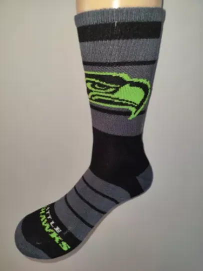 Seattle Seahawks Grey Stripe football Team Crew Socks Large