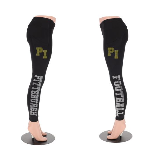 Pittsburgh Football Leggings, Rhinestone Leggings, Game Day Fitness Pants, Ladies Football Style Sports Leggings, Women's Game Day Apparel