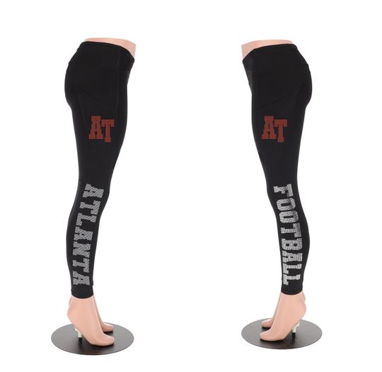Atlanta Football Leggings, Rhinestone Leggings, Ladies Football Leggings,  Game Day Leggings , Women's Active Wear Yoga Pants for Sports