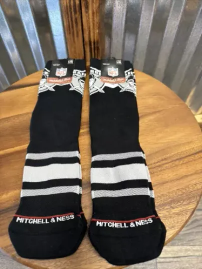 Mitchell & Ness football Team Raiders Socks (2 Pair) L/XL Black Crew New With Tags