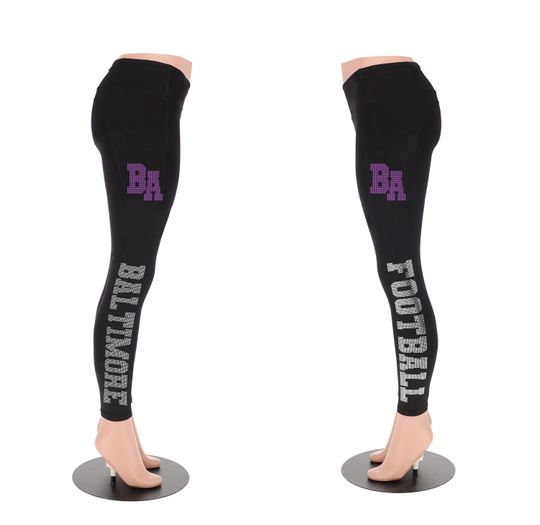 Baltimore Football Leggings, Rhinestone Leggings, Women's game day Football Leggings, Football Women Pant, Cute yoga pants for game day