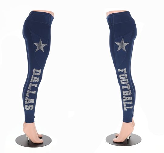 Dallas Football Leggings, Rhinestone Leggings, Game Day Sports Leggings, Team Support Leggings, Stylish Athletic Wear, Sport Merchandise