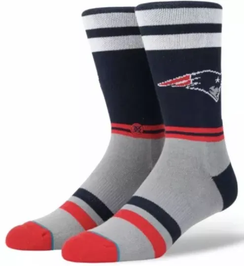 NWT!  STANCE football New England Patriots Logo Socks, Navy/Grey, Size Large (9-12)
