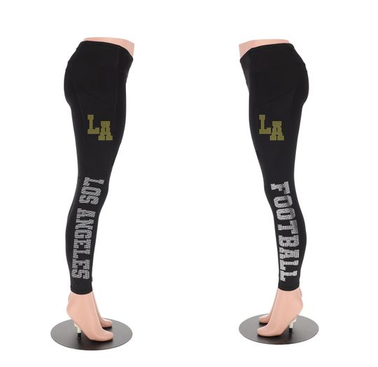 Los Angeles Football Leggings, Rhinestone Leggings, Ladies Football Style Sports Leggings, Football Yoga Leggings, Football Season leggings