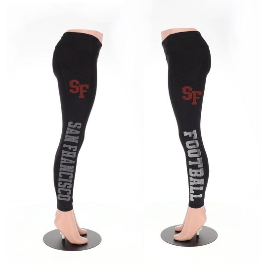 San Francisco Football Leggings, Rhinestone Leggings, Trendy Sports Leggings for Ladies, Unique Design with Side Pockets Gift for Her