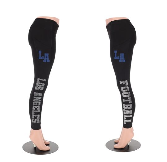 Los Angeles Football Leggings, Rhinestone Leggings, Game Day Sports Leggings, Stylish Athletic Wear, Football Team Support Leggings