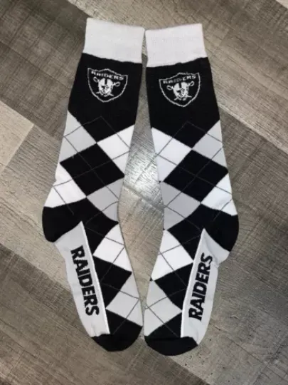 LAS VEGAS RAIDERS football FOOTBALL LOGO LINEUP ARGYLE DRESS SOCKS LARGE